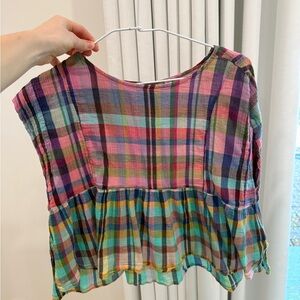 Anthropologie Plaid colorful Peplum Top